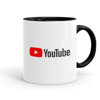 Youtube, Κούπα χρωματιστή μαύρη, κεραμική, 330ml