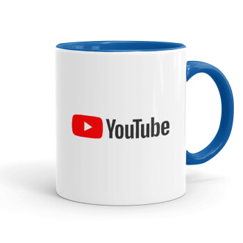 Youtube, Κούπα χρωματιστή μπλε, κεραμική, 330ml