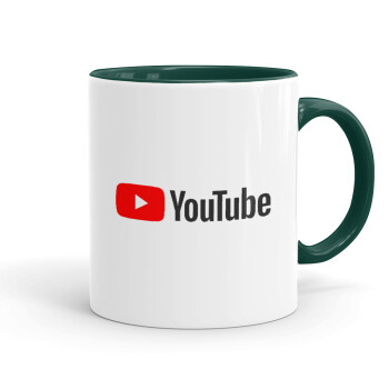 Youtube, Κούπα χρωματιστή πράσινη, κεραμική, 330ml