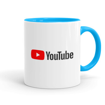 Youtube, Mug colored light blue, ceramic, 330ml