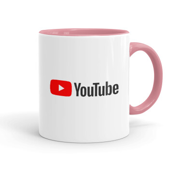 Youtube, Κούπα χρωματιστή ροζ, κεραμική, 330ml