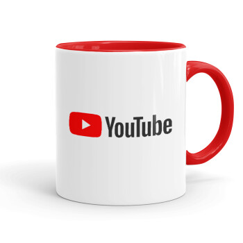 Youtube, Κούπα χρωματιστή κόκκινη, κεραμική, 330ml