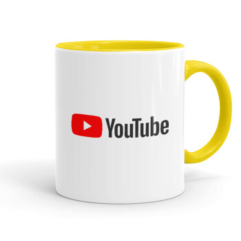 Youtube, Κούπα χρωματιστή κίτρινη, κεραμική, 330ml