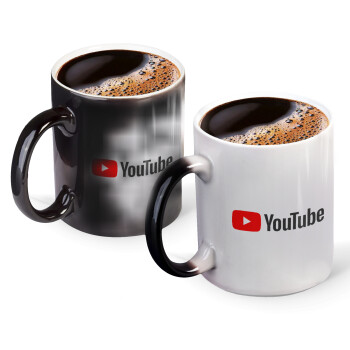 Youtube, Color changing magic Mug, ceramic, 330ml when adding hot liquid inside, the black colour desappears (1 pcs)