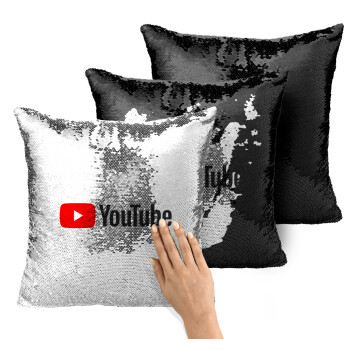 Youtube, Μαξιλάρι καναπέ Μαγικό Μαύρο με πούλιες 40x40cm περιέχεται το γέμισμα