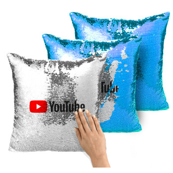 Youtube, Μαξιλάρι καναπέ Μαγικό Μπλε με πούλιες 40x40cm περιέχεται το γέμισμα