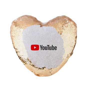 Youtube, Μαξιλάρι καναπέ καρδιά Μαγικό Χρυσό με πούλιες 40x40cm περιέχεται το  γέμισμα