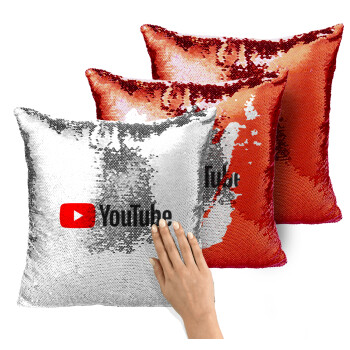 Youtube, Μαξιλάρι καναπέ Μαγικό Κόκκινο με πούλιες 40x40cm περιέχεται το γέμισμα