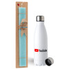 Easter Set, metallic stainless steel water bottle (750ml) & aromatic flat Easter candle (30cm) (TURQUOISE)