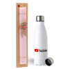 Easter Set, metallic stainless steel water bottle (750ml) & scented flat Easter candle (30cm) (PINK)