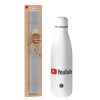 Easter Set, metallic stainless thermos bottle (500ml) & scented flat Easter candle (30cm) (GRAY)