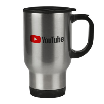 Youtube, Stainless steel travel mug with lid, double wall 450ml
