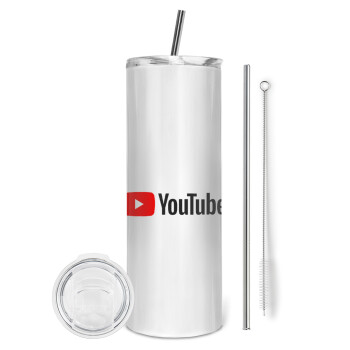 Youtube, Tumbler stainless steel 600ml, with metal straw & cleaning brush