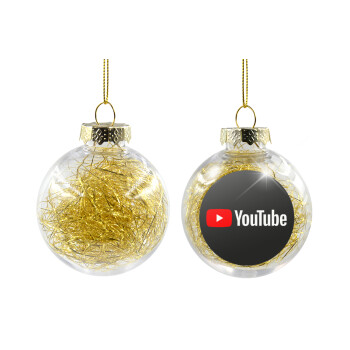 Youtube, Χριστουγεννιάτικη μπάλα δένδρου διάφανη με χρυσό γέμισμα 8cm