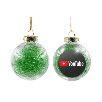Youtube, Χριστουγεννιάτικη μπάλα δένδρου διάφανη με πράσινο γέμισμα 8cm