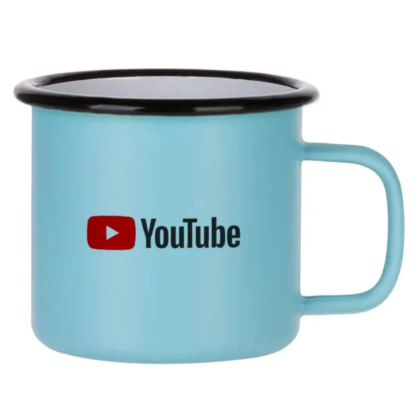 Youtube — Metal enamel mug, matte light blue, 360ml