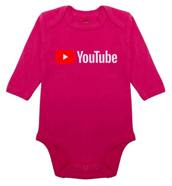 Youtube — Μακρυμάνικο βρεφικό φορμάκι, 0-18 μηνών, ΡΟΖ, 100% Organic Cotton
