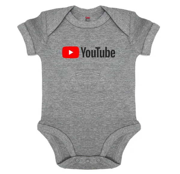 Youtube — Βρεφικό φορμάκι μωρού, 0-18 μηνών, ΓΚΡΙ ΜΕΛΑΝΖΕ, 100% Organic Cotton, κοντομάνικο