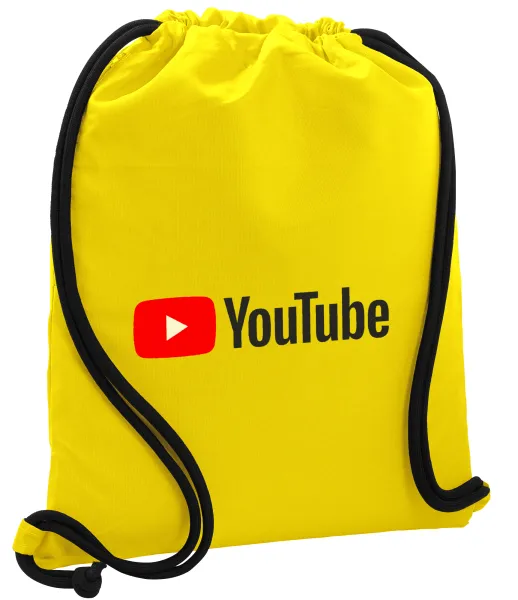 Youtube — Backpack pouch GYMBAG Yellow, with pocket (40x48cm) & thick cords