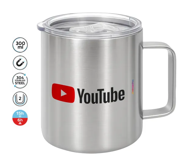 Youtube — Double-walled stainless steel mug 300ml with temperature-retaining lid