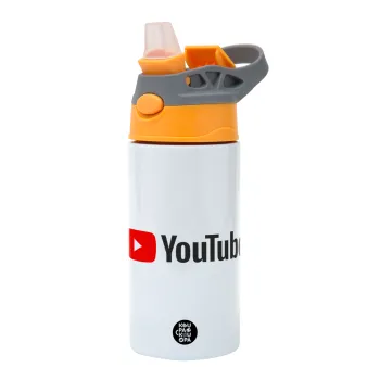 Youtube, Παιδικό παγούρι θερμό, ανοξείδωτο, με καλαμάκι ασφαλείας, Πορτοκαλί/Γκρι (360ml) BPA-FREE