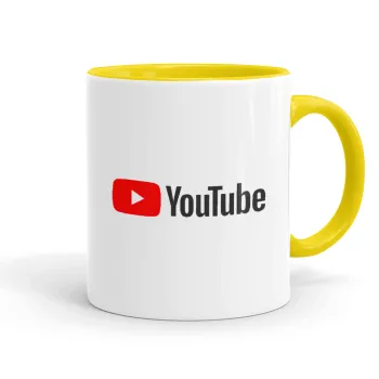 Youtube, Κούπα χρωματιστή κίτρινη, κεραμική, 330ml