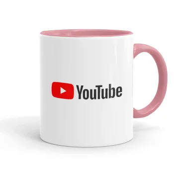 Youtube, Κούπα χρωματιστή ροζ, κεραμική, 330ml