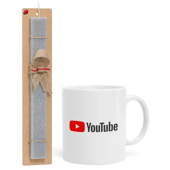 Youtube, Πασχαλινή Λαμπάδα με Κούπα κεραμική (330ml) & κερί αρωματικό πλακέ (30cm) (ΓΚΡΙ)