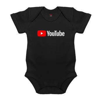Youtube, Βρεφικό φορμάκι μωρού, 0-18 μηνών, ΜΑΥΡΟ, 100% Organic Cotton, κοντομάνικο