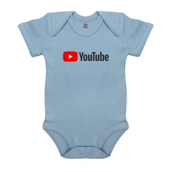 Youtube, Βρεφικό φορμάκι μωρού, 0-18 μηνών, Μπλε, 100% Organic Cotton, κοντομάνικο