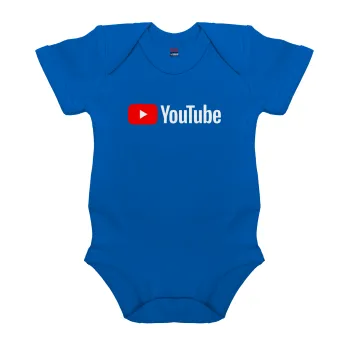 Youtube, Βρεφικό φορμάκι μωρού, Μπλε Κοβαλτίου, 100% Organic Cotton, κοντομάνικο
