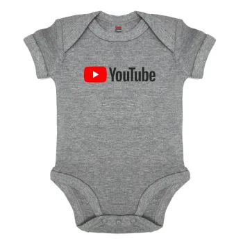 Youtube, Βρεφικό φορμάκι μωρού, 0-18 μηνών, ΓΚΡΙ ΜΕΛΑΝΖΕ, 100% Organic Cotton, κοντομάνικο