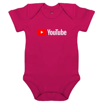 Youtube, Βρεφικό φορμάκι μωρού, 0-18 μηνών, ΡΟΖ, 100% Organic Cotton, κοντομάνικο