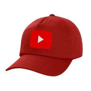 Youtube, Καπέλο παιδικό Baseball, 100% Βαμβακερό Twill, Κόκκινο (ΒΑΜΒΑΚΕΡΟ, ΠΑΙΔΙΚΟ, UNISEX, ONE SIZE)