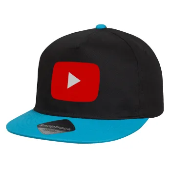 Youtube, Καπέλο παιδικό Flat Snapback, Μαύρο/Μπλε (100% ΒΑΜΒΑΚΕΡΟ, ΠΑΙΔΙΚΟ, UNISEX, ONE SIZE)