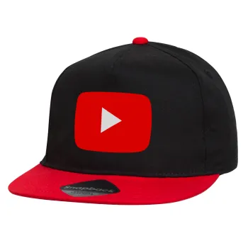 Youtube, Καπέλο παιδικό Flat Snapback, Μαύρο/Κόκκινο (100% ΒΑΜΒΑΚΕΡΟ, ΠΑΙΔΙΚΟ, UNISEX, ONE SIZE)