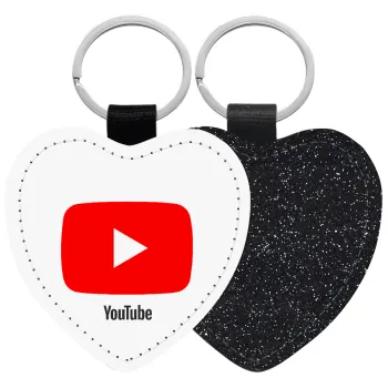Youtube, Μπρελόκ PU δερμάτινο glitter καρδιά ΜΑΥΡΟ