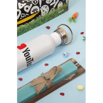 Youtube, Πασχαλινή Λαμπάδα με παγούρι μεταλλικό (620ml, stainless steel) & κερί αρωματικό πλακέ (30cm) (ΤΙΡΚΟΥΑΖ)