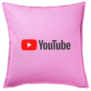 Youtube, Μαξιλάρι καναπέ ΡΟΖ 100% βαμβάκι, περιέχεται το γέμισμα (50x50cm)