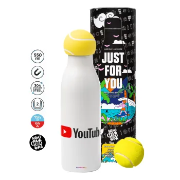 Youtube, Μπάλα τένις μεταλλικό παγούρι θερμός, διπλού τοιχώματος, 550ml