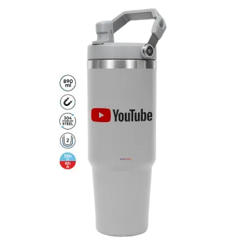 Youtube, GREY color, 890ml (30oz) stainless Steel Tumbler with Handle