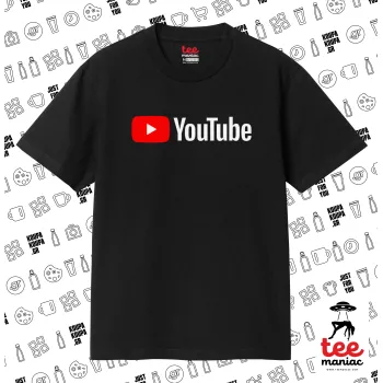 Youtube, ΜΑΥΡΟ Κλασικό T-Shirt, διπλής ραφής, χωρίς πλευρικές ραφές από 100% βαμβάκι. Vegan & OEKO-TEX πιστοποιημένο.