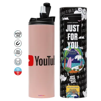 Youtube, Tumbler stainless steel PINK 600ml