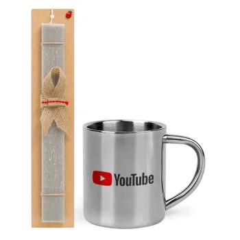 Youtube, Easter Set, metallic thermal cup (300ml) & Easter aromatic flat candle (30cm) (GRAY)