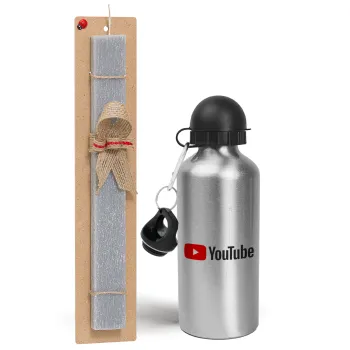 Youtube, Easter Set, metallic silver aluminum water bottle (500ml) & aromatic flat Easter candle (30cm) (GRAY)
