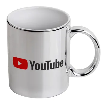 Youtube, Mug ceramic, silver mirror, 330ml
