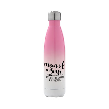 Mom of boys i feel like im already tired tomorrow, Metal mug thermos Pink/White (Stainless steel), double wall, 500ml