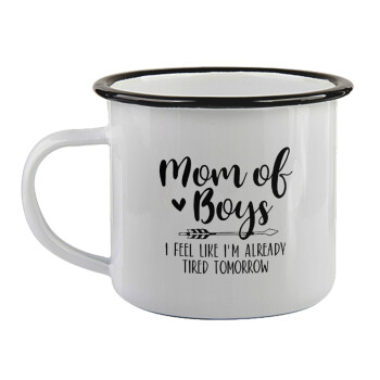 Mom of boys i feel like im already tired tomorrow, Κούπα εμαγιέ με μαύρο χείλος 360ml