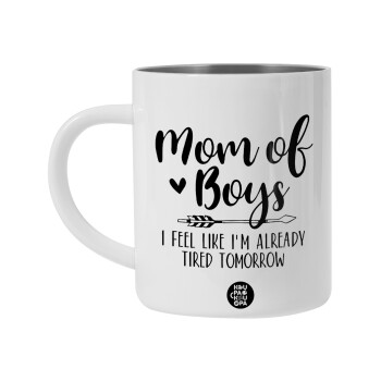 Mom of boys i feel like im already tired tomorrow, BIG Mug Stainless steel double wall (450ml, White)