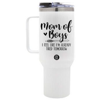 Mom of boys i feel like im already tired tomorrow, Mega Stainless steel Tumbler with lid, double wall 1,2L